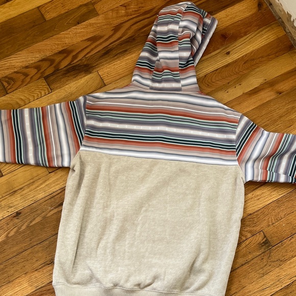 Hooey Beige Pullover Hoodie with Multi-Color Striped Hood & Sleeves - Picture 7 of 10
